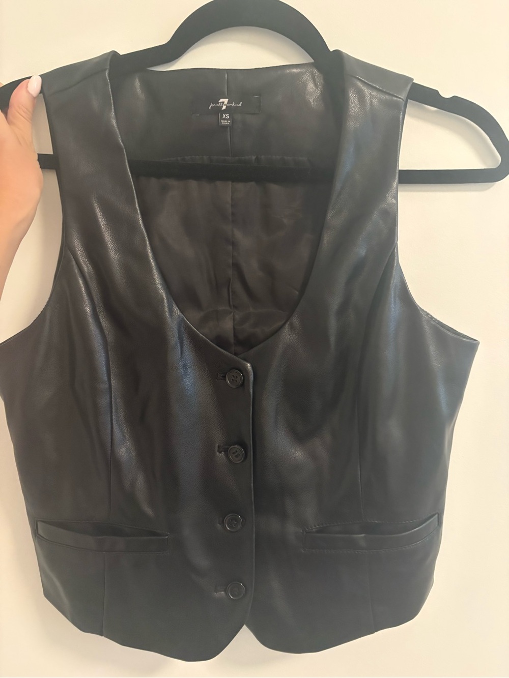 7 For All Mankind Black Leather Button-Front Vest